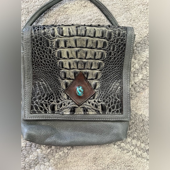 Leather purse with turquoise stone on flap. - Picture 1 of 6